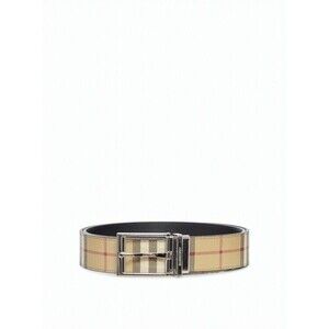 Burberry Beige Check Pattern Burberry Leather Belt With Polished Buckle - NWT